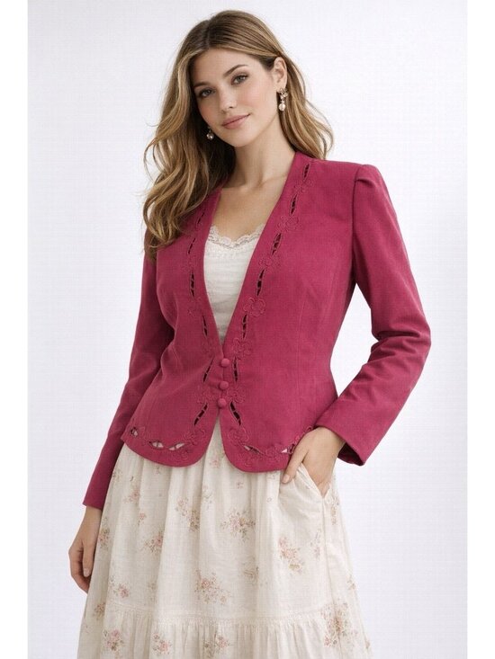Stirling Cooper Jackets & Blazers - vintage 80s COTTAGECORE PINK BLAZER jacket embroidered floral cutout princess